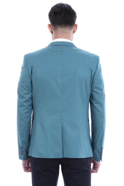 2 Düğmeli Mono Yaka Cepli Pamuk Yeşil Ceket -Wessi - Resim 3