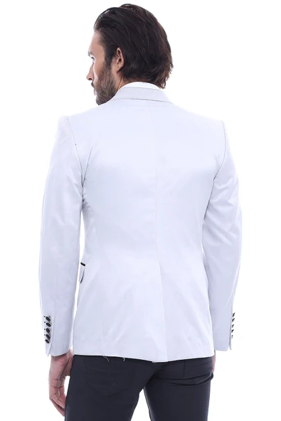 Çift Düğmeli Mono Yaka Armalı Krem Ceket -Wessi - Resim 5