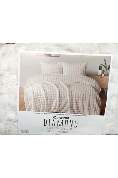 Diamond Kürk Comforter Set, Çift Kişilik Yorgan Seti (220x240)-Bubble Krem - Resim 2