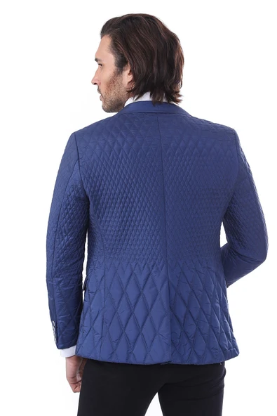 3 Cepli 2 Düğmeli Kapitone Erkek Lacivert Kısa Ceket - Wessi - Resim 4