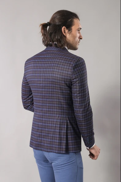 Kruvaze Ekose Desenli Bordo Erkek Ceket  - Wessi - Resim 4