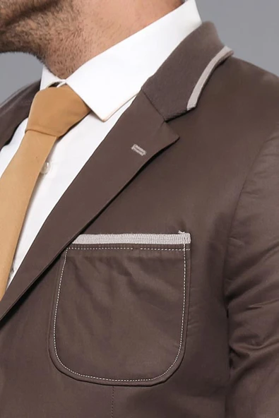 Çift Düğmeli Cepli Erkek Kahverengi Ceket- Wessi - Resim 2