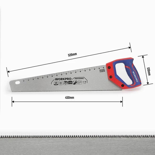 WORKPRO WP215010 450mm SK5 11 TPI Ağır Hizmet Tipi El Testeresi - Resim 3