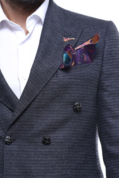 Kruvaze Slim Fit Erkek Lacivert Ceket - Wessi - Resim 2