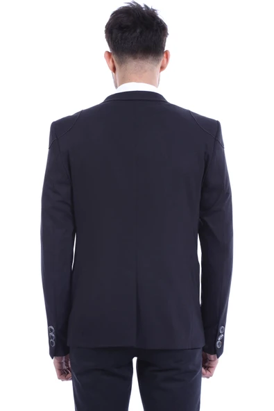 2 Düğmeli Omuzları Nakışlı Pamuk Erkek Siyah Ceket -Wessi - Resim 4