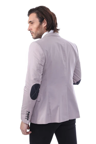 2 Düğmeli 3 Cepli Armalı Pamuk Erkek Bej Ceket - Wessi - Resim 3