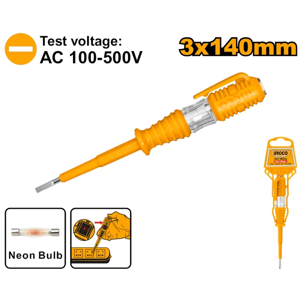 Ingco HSDT1408 3X140mm Düz Uçlu Kontrol Kalemi ürün görseli 1
