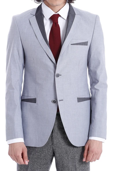 3 Cepli 2 Düğmeli Çapraz Biyeli Koyu Gri Ceket-Wessi ürün görseli 1