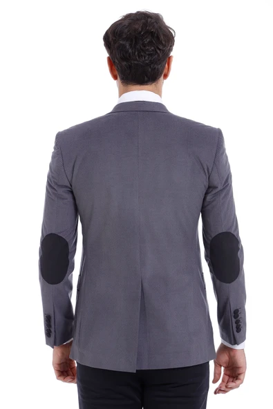 2 Düğmeli Cepli Kadife Erkek Gri Ceket-Wessi - Resim 3