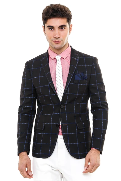 2 Düğmeli Ekose Yün Kahverengi Ceket - Wessi ürün görseli 1