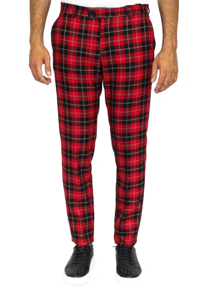 Dar Kesim Ekose Desenli Bordo Erkek Pantolon - Wessi ürün görseli 1