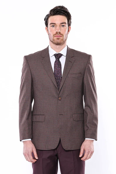 4 Drop Damalı Erkek Bordo Ceket-Wessi - Resim 2