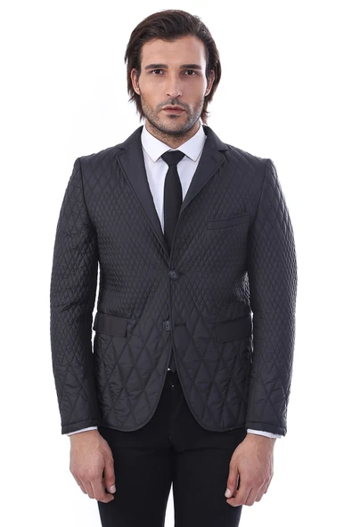 3 Cepli 2 Düğmeli Kapitone Erkek Siyah Kısa Ceket -Wessi ürün görseli 1