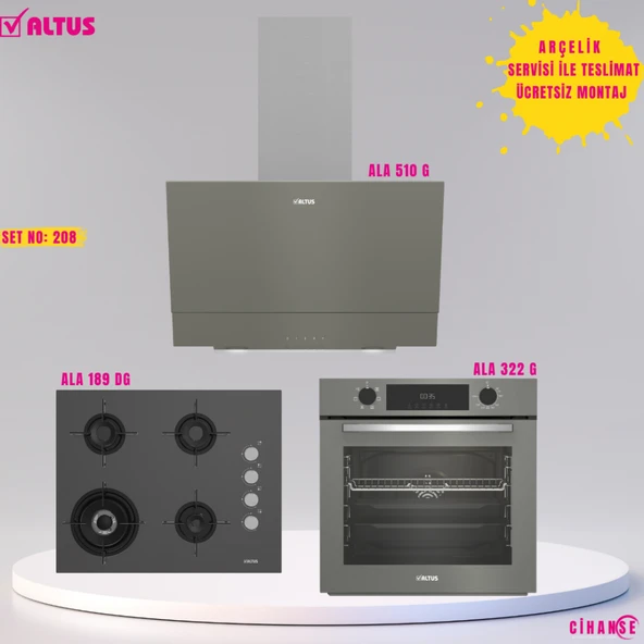 Altus Ankastre Set Gri cam Set no 208 ( ALA 322 G - ALA 189 GW - ALA 510 G ) ürün görseli 1