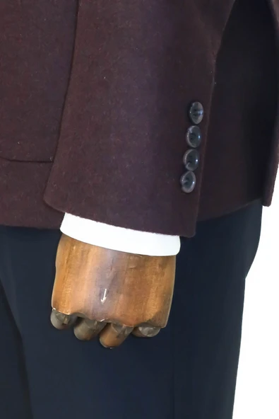 Slim Fit Desensiz Geniş Yaka Bordo Erkek Yün Ceket - Wessi - Resim 5