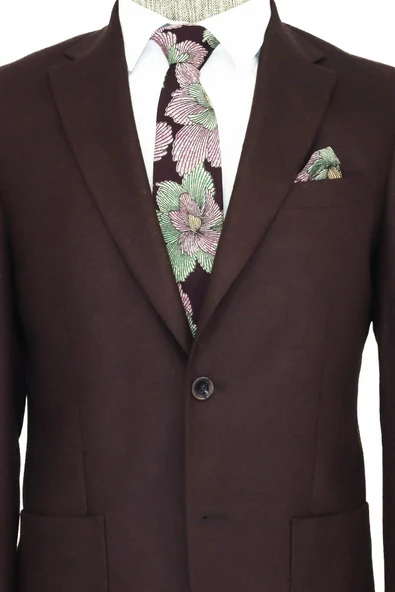 Slim Fit Desensiz Geniş Yaka Bordo Erkek Yün Ceket - Wessi - Resim 2