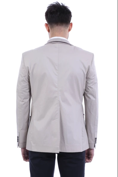 Çift Düğmeli Cepli Erkek Krem Ceket- Wessi - Resim 4