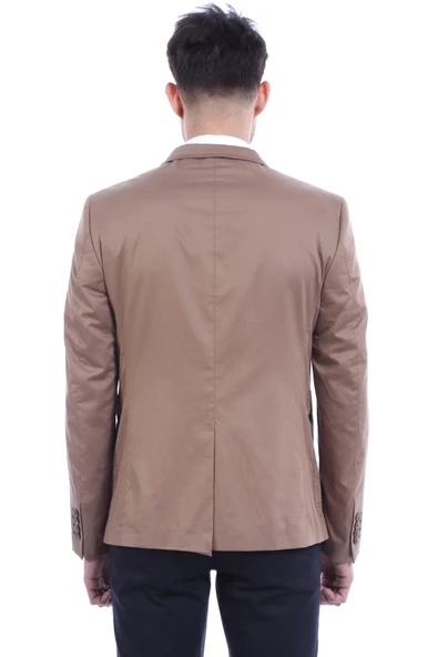 2 Düğmeli Mono Yaka Cepli Pamuk Taba Ceket -Wessi - Resim 3