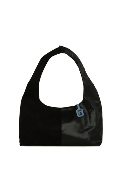 Bagmori Siyah Süet Garnili Oval Omuz Çantası - Resim 4