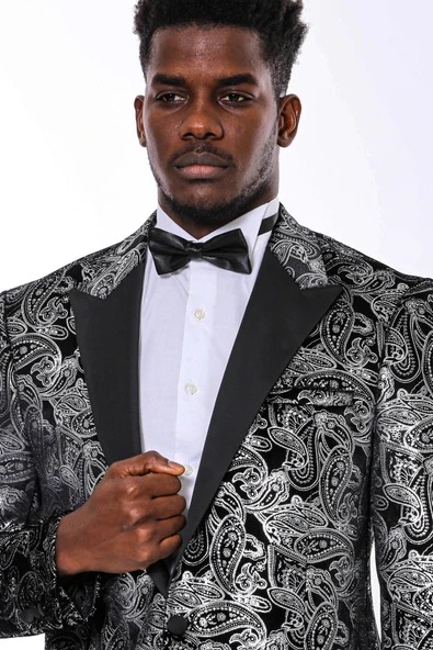Gold Patterned Over Grey Men Prom Blazer - Wessi - Resim 5