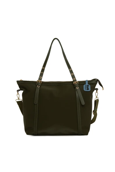 Bagmori Haki Kemer Detaylı Saten Tote Çanta ürün görseli 1