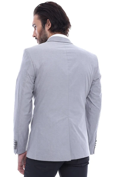Çift Düğmeli Cepli Omuz Detaylı Gri Erkek Ceket - Wessi - Resim 3