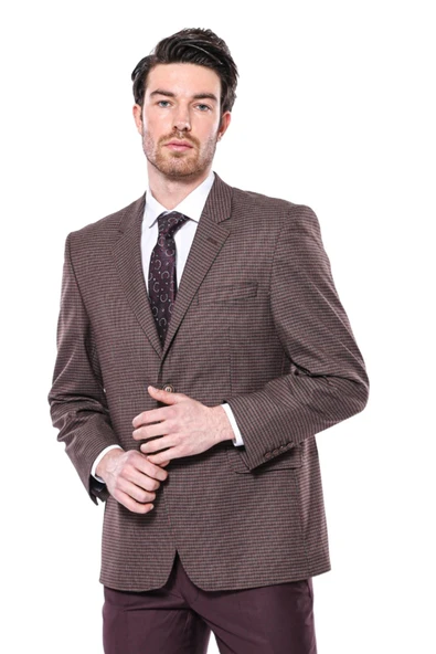 4 Drop Damalı Erkek Bordo Ceket-Wessi ürün görseli 1