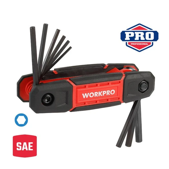 WORKPRO WP222029 9 Parça CR-V İnç Çakı Tipi Profesyonel Allen Anahtar Takımı ürün görseli 1