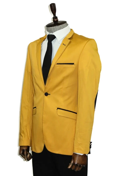 Single Button Collar Garni Tippet Yellow Jacket-Wessi - Resim 3
