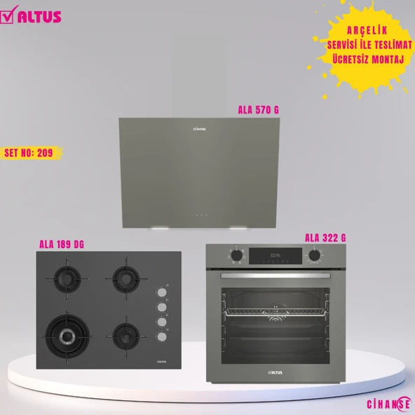 Altus Ankastre Set Gri cam Set no 209 ( ALA 322 G - ALA 189 GW - ALA 570 G ) ürün görseli 1