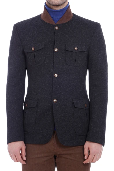 4 Cepli Örgü Yaka Erkek Siyah Ceket -Wessi ürün görseli 1