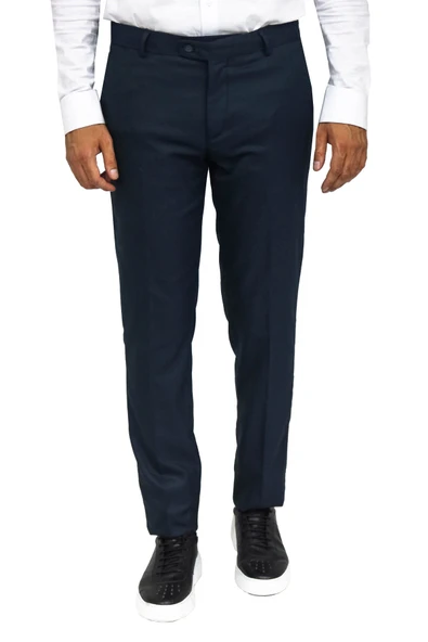 Dar Kesim Kendinden Desenli Petrol Yeşil Erkek Kumaş Pantolon - Wessi ürün görseli 1