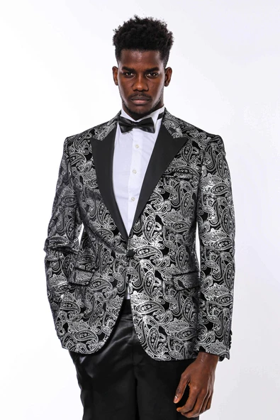 Gold Patterned Over Grey Men Prom Blazer - Wessi - Resim 4