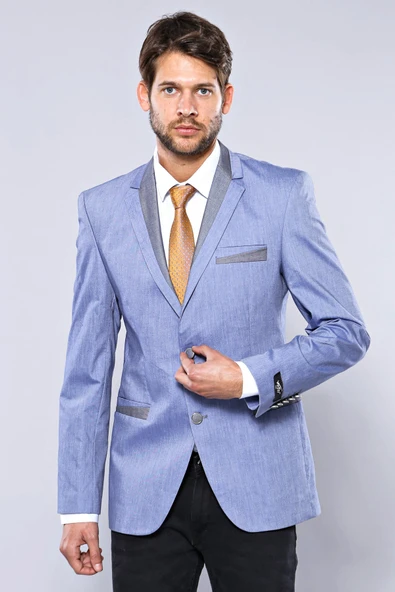 3 Cepli 2 Düğmeli Çapraz Biyeli Açık Mavi Ceket-Wessi ürün görseli 1