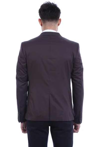 2 Düğmeli Mono Yaka Cepli Pamuk Kahverengi Ceket -Wessi - Resim 3