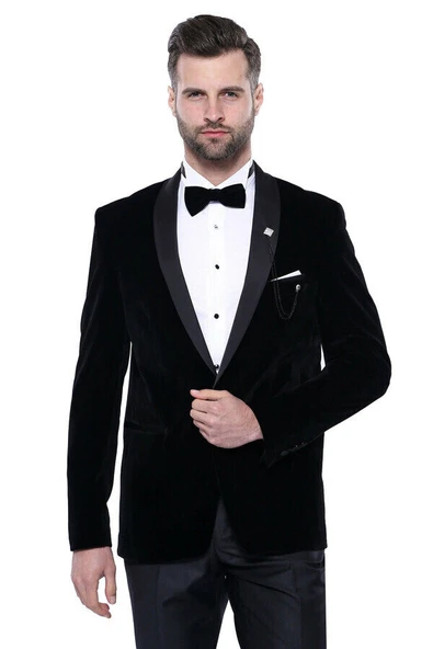 Düz Siyah Velvet Ceket | Wessi ürün görseli 1