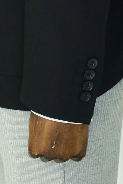 Kendinden Desenli Slim Fit Sivri Yaka Siyah Erkek Ceket - Wessi - Resim 6