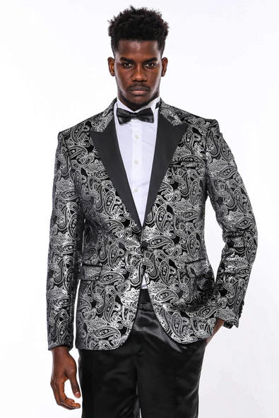 Gold Patterned Over Grey Men Prom Blazer - Wessi - Resim 7