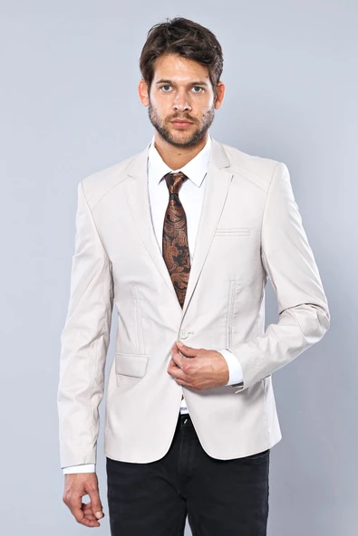 3 Cepli Tek Düğmeli Pamuk Omuz Dikişli Gri Ceket - Wessi ürün görseli 1