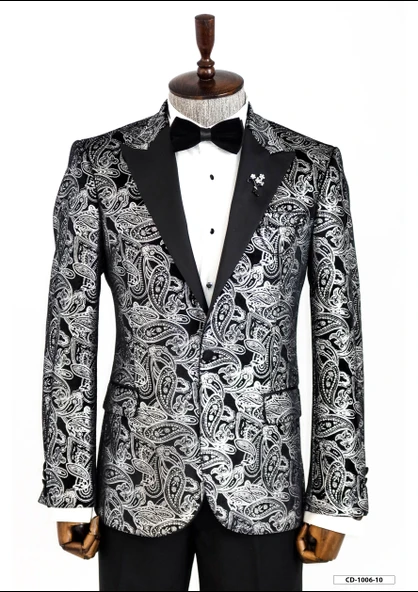 Gold Patterned Over Grey Men Prom Blazer - Wessi ürün görseli 1