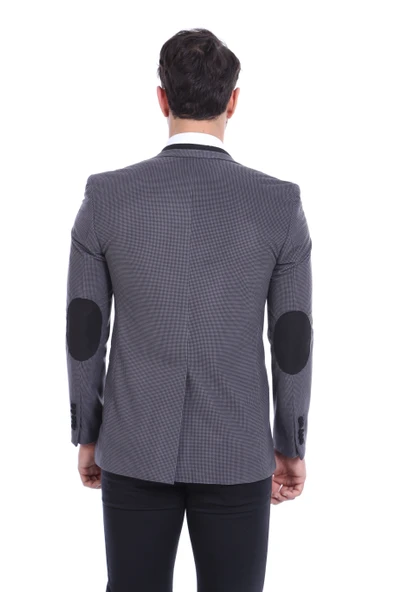 2 Düğmeli Cepli Biyeli Kadife Antrasit Ceket - Wessi - Resim 7