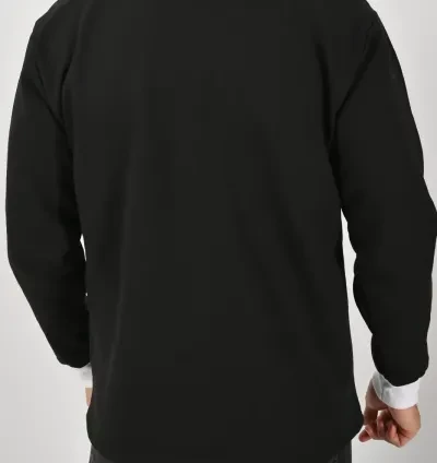 Siyah Çift Renkli Kışlık Polo Yaka Sweatshirt Beyaz Yakalı - Resim 7