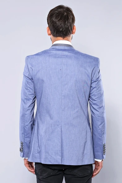 3 Cepli 2 Düğmeli Çapraz Biyeli Açık Mavi Ceket-Wessi - Resim 6