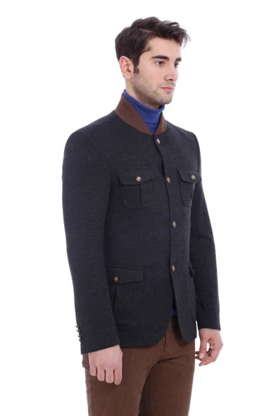 4 Cepli Örgü Yaka Erkek Siyah Ceket -Wessi - Resim 2