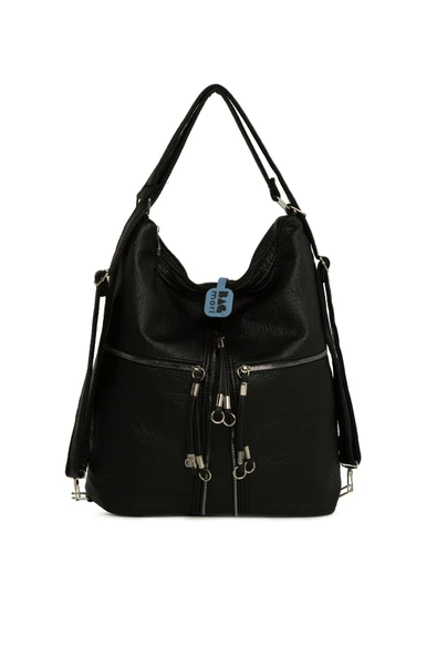 Bagmori Siyah Yumuşak Dokulu Elcik Detaylı Askılı ve Sırt Salaş Çanta - Resim 4