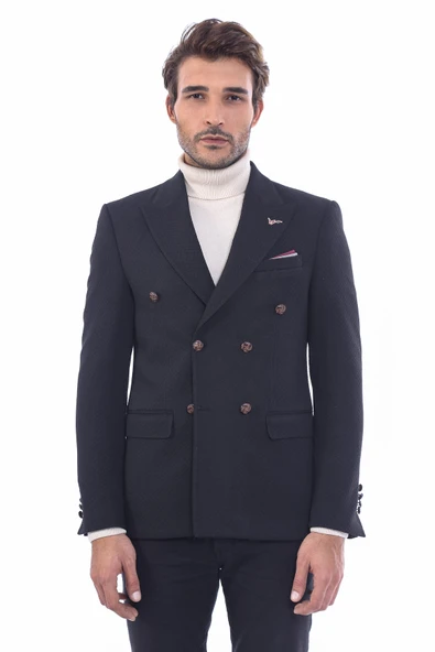 Kruvaze Slim Fit Erkek Siyah Ceket - Wessi ürün görseli 1