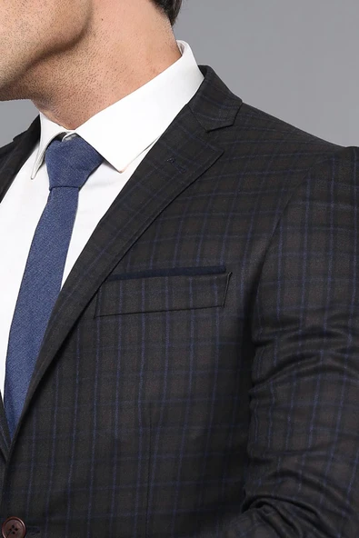 Ekoseli Erkek Kahverengi Ceket - Wessi - Resim 2