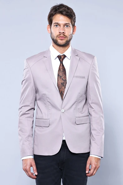 3 Cepli Tek Düğmeli Pamuk Omuz Dikişli Bej Ceket - Wessi - Resim 5