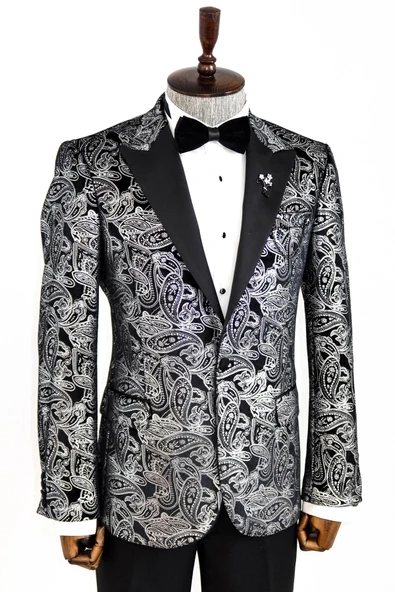 Gold Patterned Over Grey Men Prom Blazer - Wessi - Resim 9