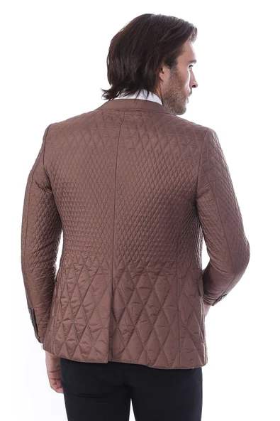 3 Cepli 2 Düğmeli Kapitone Erkek Taba Kısa Ceket - Wessi - Resim 4